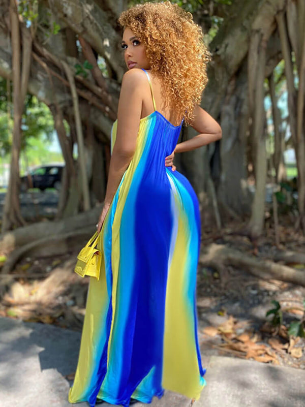 Spaghetti Strap Tie Dye Print Maxi Dress Tiynon