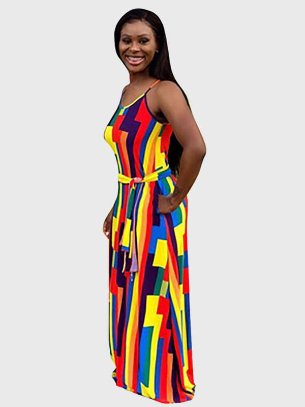 Spaghetti Strap V Neck Boho Maxi Dresses Tiynon