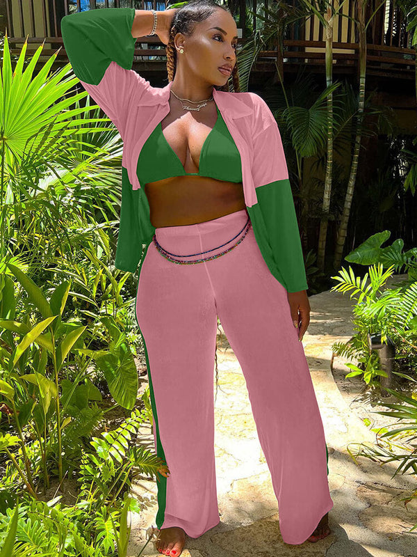 Three Piece Color Block Pants Suit Tiynon