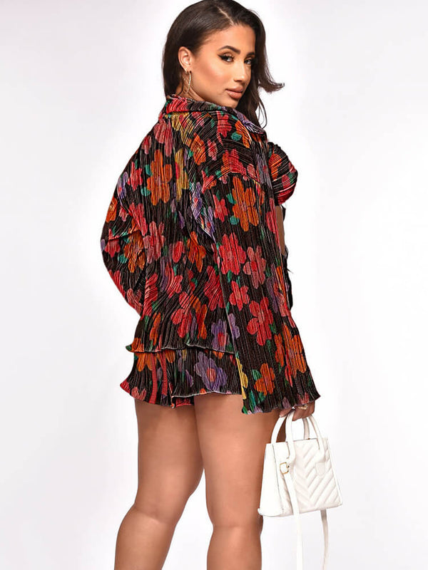 Three Piece Long Sleeve Floral Print Pants Suit Tiynon