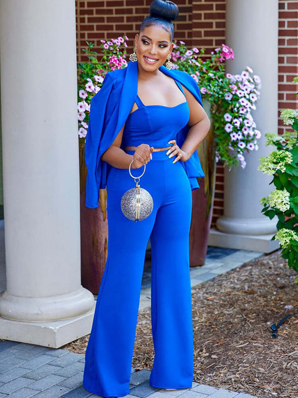 Three Piece Long Sleeve Solid Color Pants Suit Tiynon