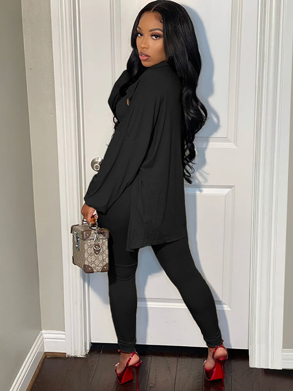 Three Piece Long Sleeve Solid Pants Suit Tiynon