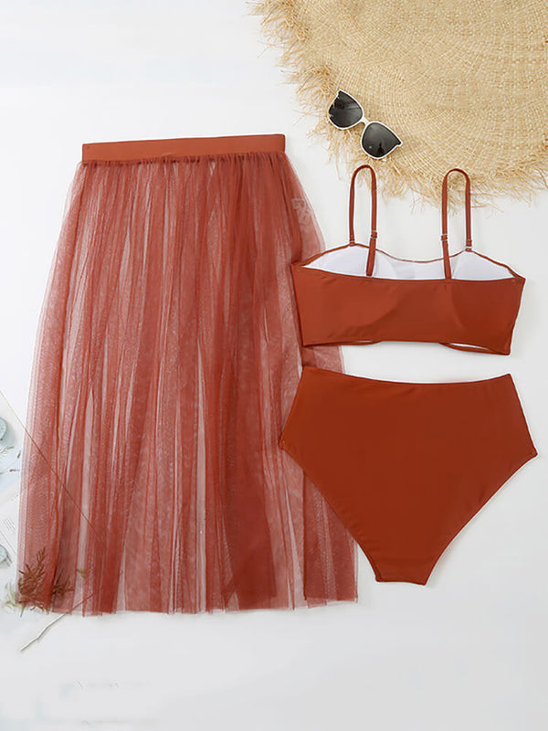 Three Piece Spaghetti Strap Swimsuit Set Tiynon