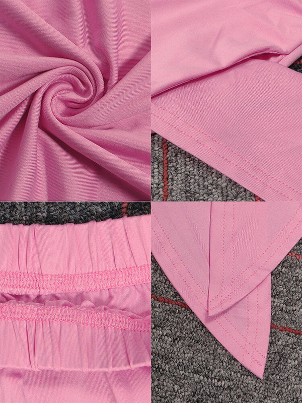 Two Piece Bowknot Tie Front Crop Top+Wide Leg Pant Sets Tiynon