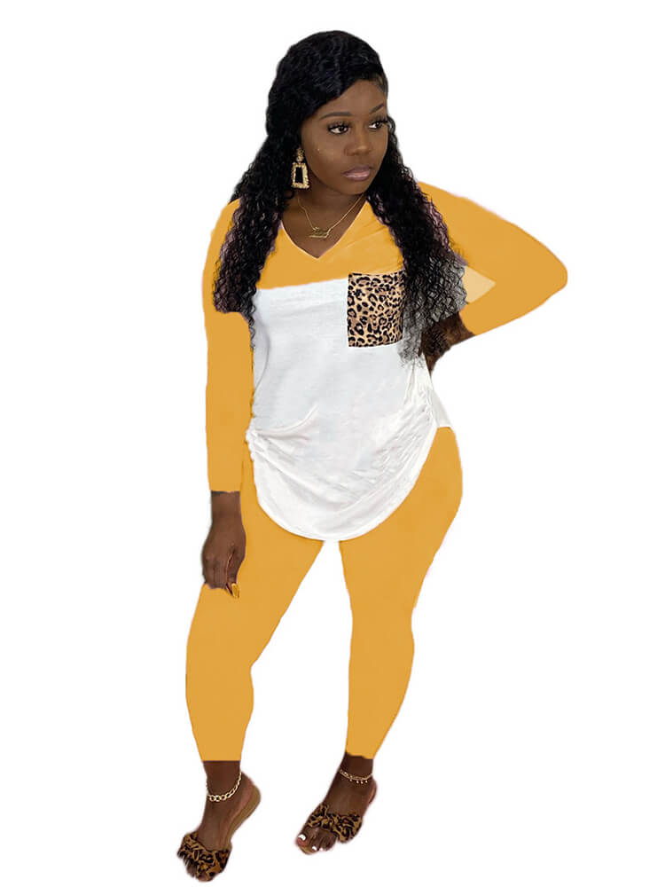 Two Piece Color Block Long Sleeve Top + Bodycon Pants Tiynon