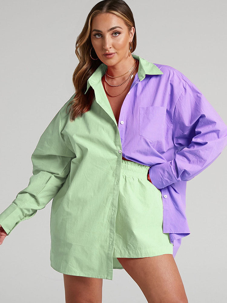 Two Piece Color Block Shirt & Short Pants Tiynon