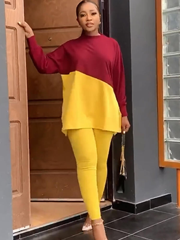 Two Piece Color Block Tops & Bodycon Pants Tiynon