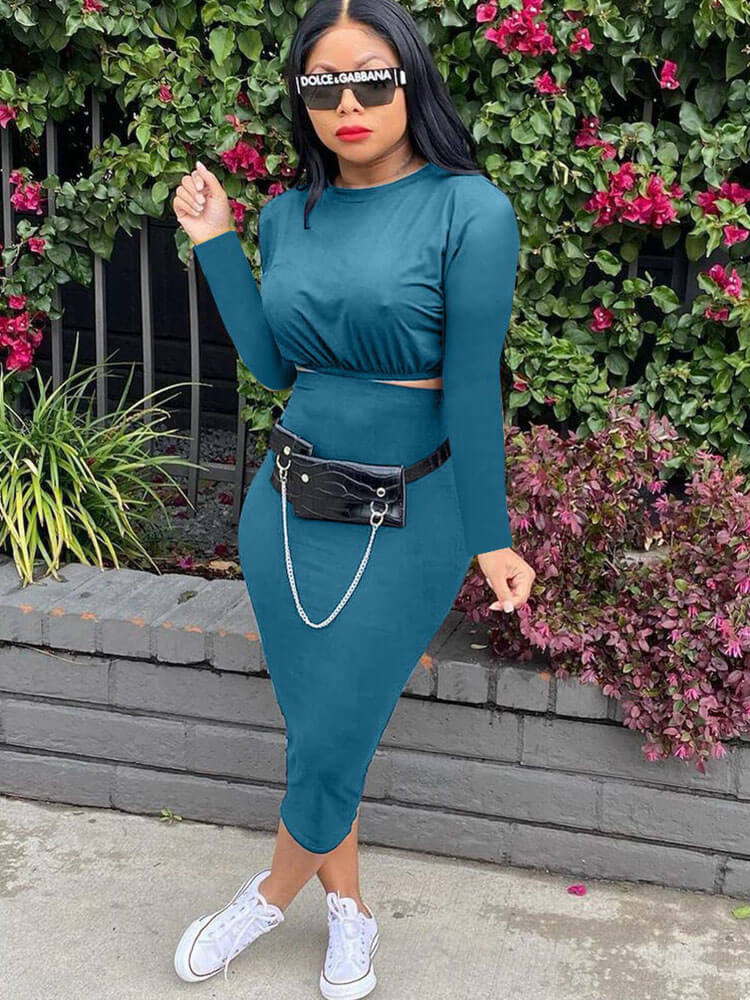 Two Piece Crop Top & Midi Skirt Outfits Tiynon