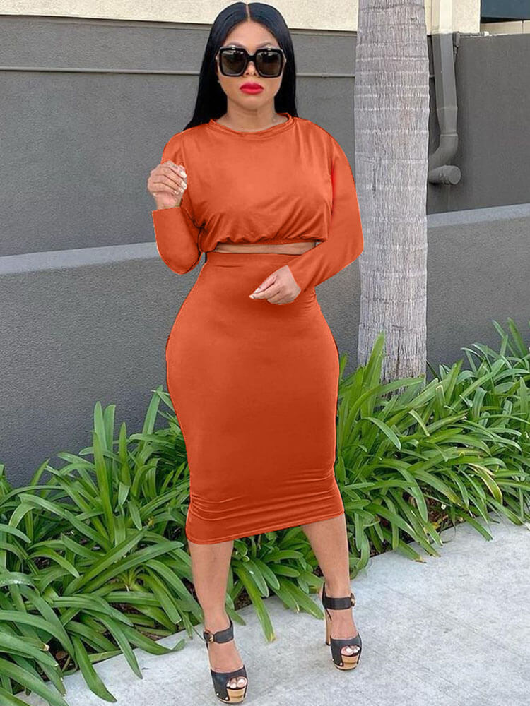 Two Piece Crop Top & Midi Skirt Outfits Tiynon