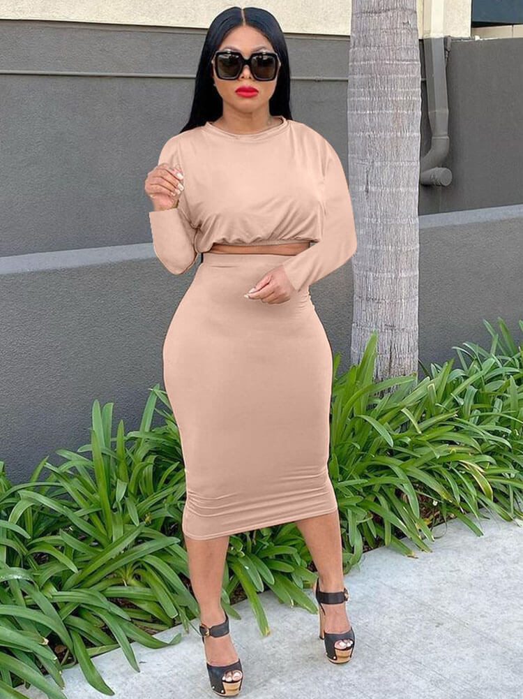 Two Piece Crop Top & Midi Skirt Outfits Tiynon