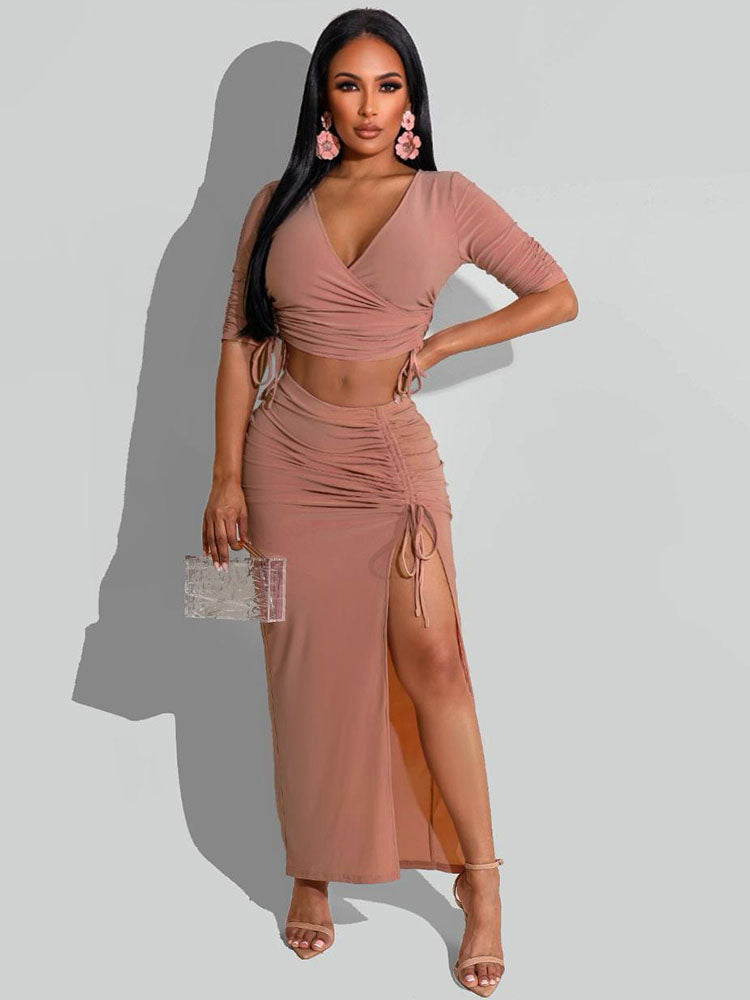 Two Piece Crop Top & Split Skirts Tiynon