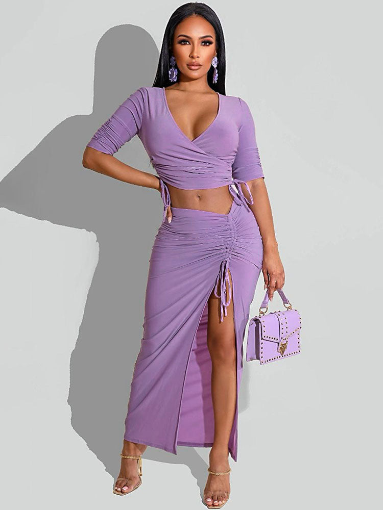 Two Piece Crop Top & Split Skirts Tiynon