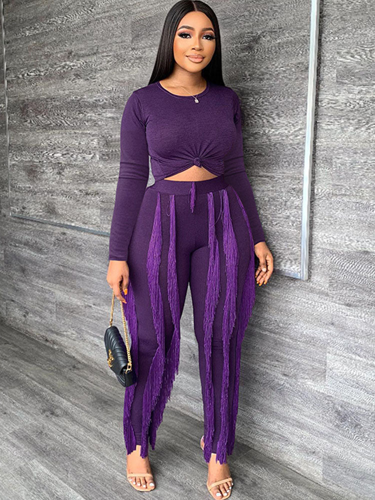 Two Piece Crop Top + Tassel Long Pants Tiynon