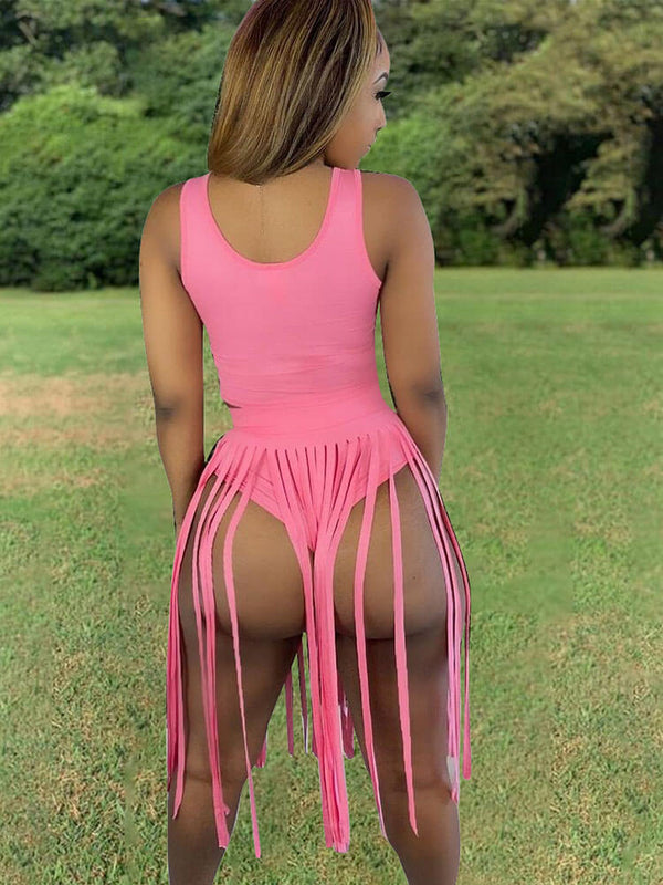 Two Piece Crop Top Tassels Midi Skirts Outfits Tiynon