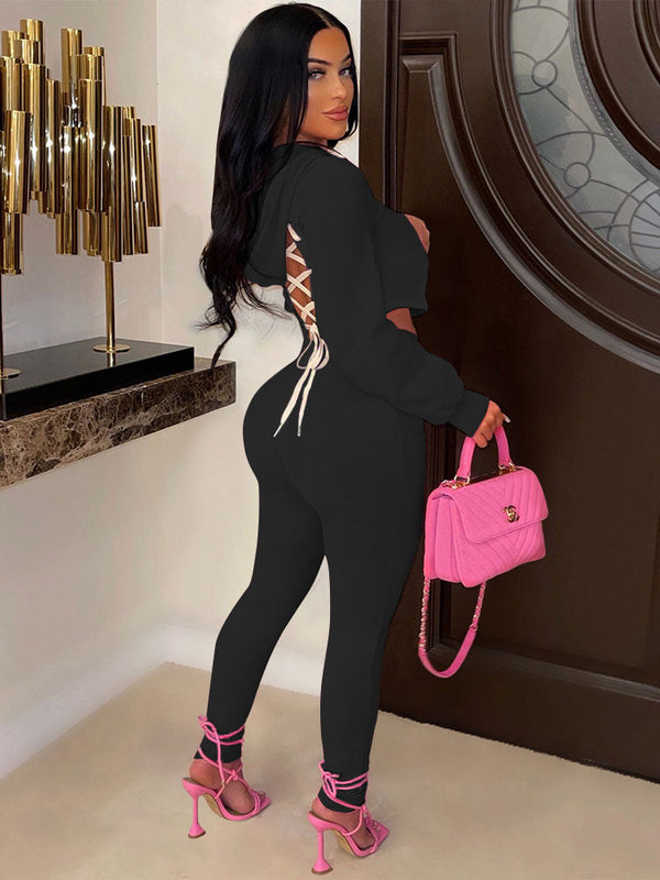 Two Piece Crop Tops & Drawstring Pants Tiynon