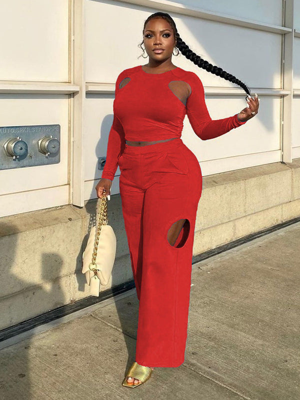 Two Piece Cut Out Crop Top & High Waist Pants Tiynon