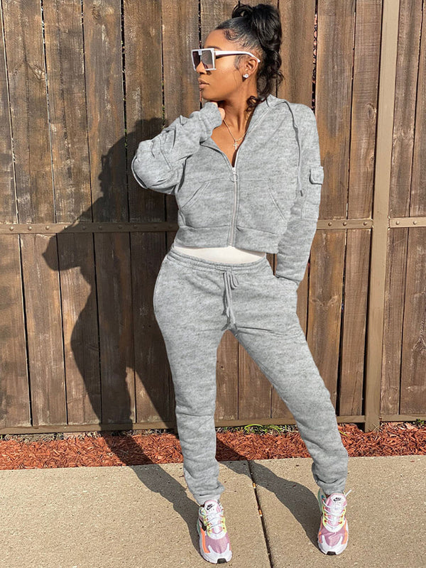 Two Piece Hoodie Crop Top & Long Pants Tiynon