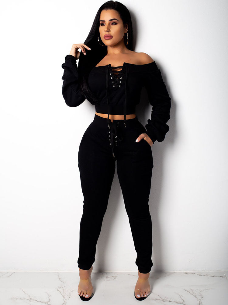 Two Piece Lace Up Tops & Long Pants Tiynon