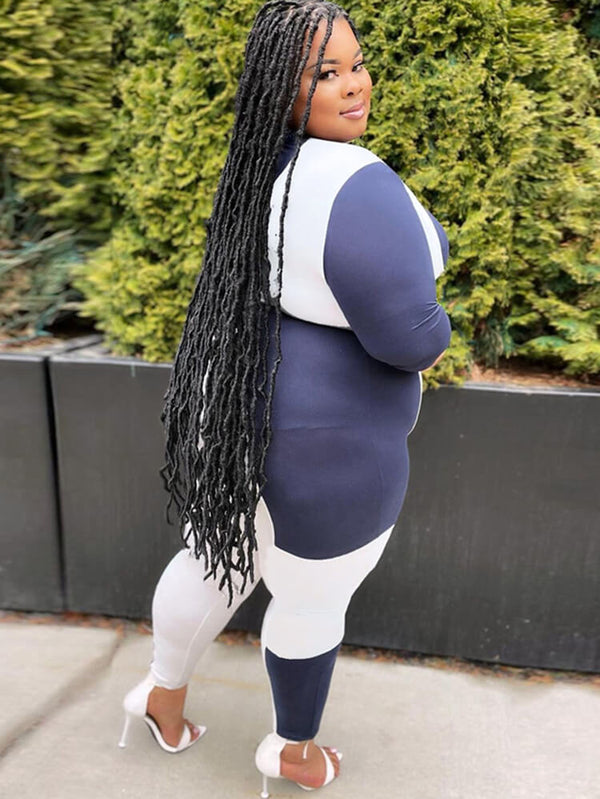 Two Piece Long Sleeve Color Block Pant Suits Tiynon