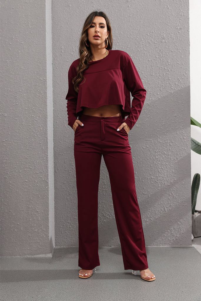 Two Piece Long Sleeve Crop Top & Pants Tiynon