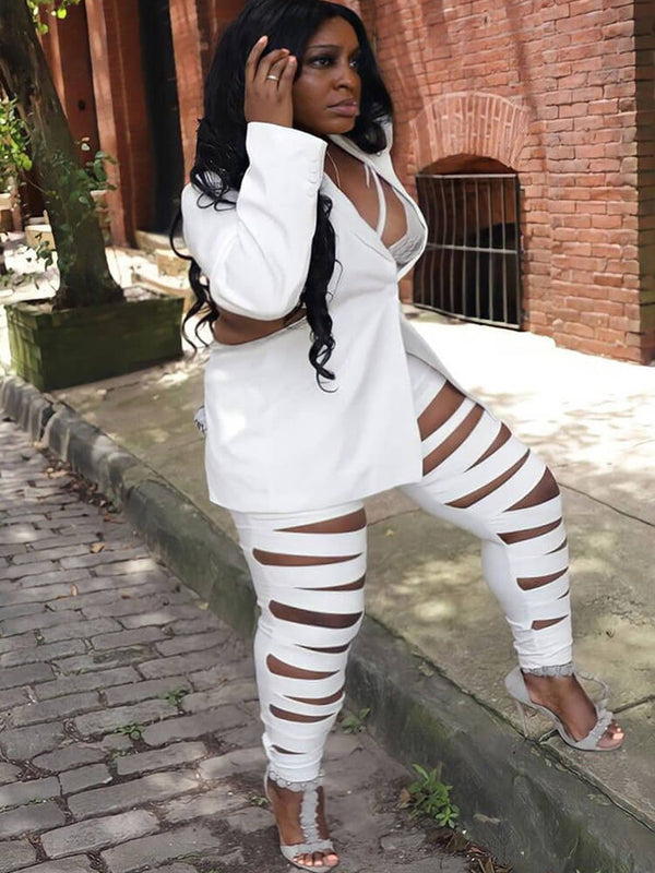 Two Piece Long Sleeve Jacket & Cut Out Pants Tiynon