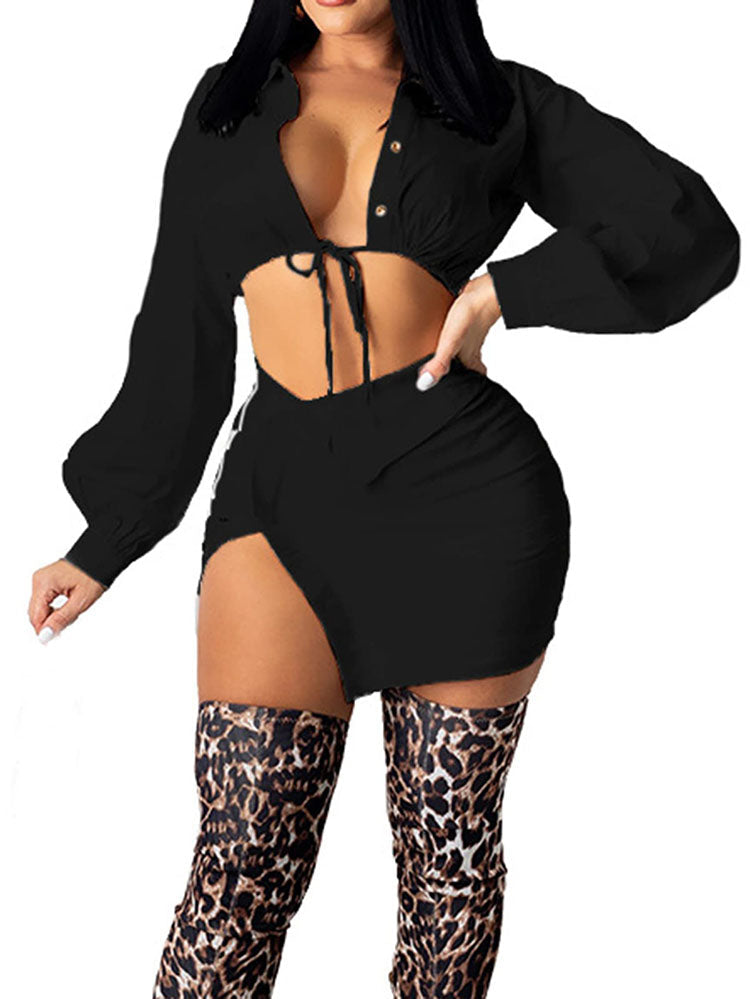 Two Piece Long Sleeves Asymmetrical Split Skirt Suits Tiynon