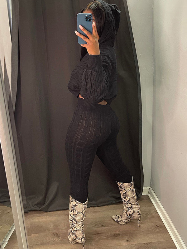 Two Piece Long Sleeves Sweater Pant Suits Tiynon