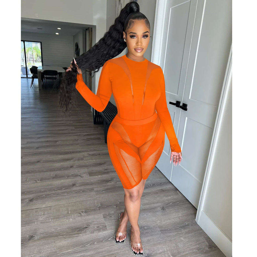 Two Piece Mesh Patchwork Shorts Sets Tiynon