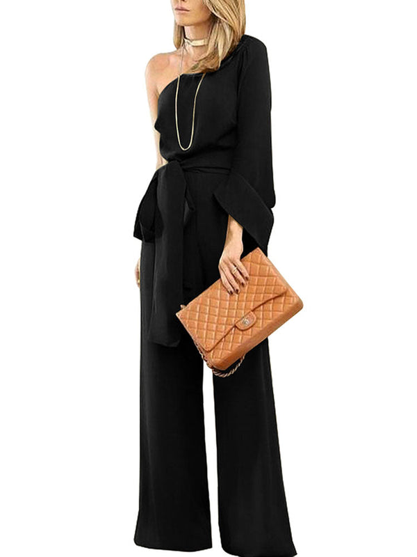 Two Piece One Shoulder Crop Top + Long Pants Tiynon