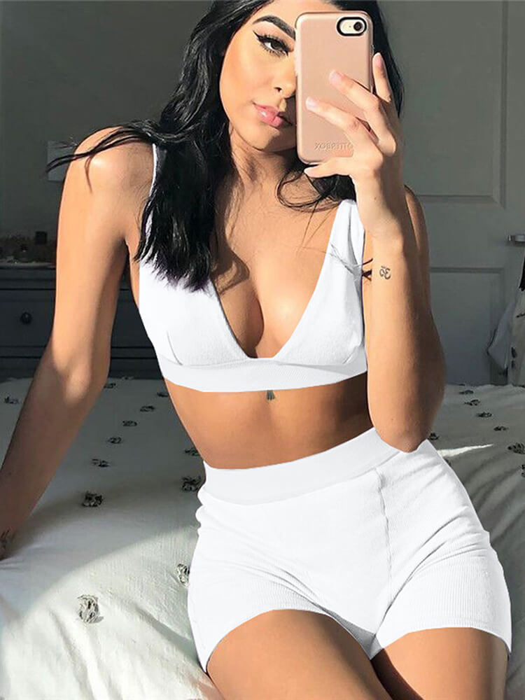 Two Piece Ribbed Sleeveless & Short Pants Outfits Tiynon