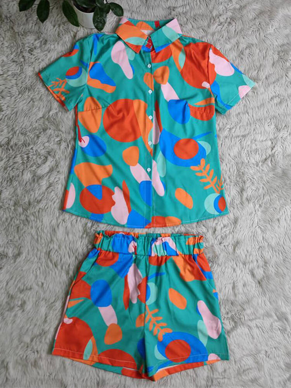 Two Piece Short Sleeve Print Shirts & Shorts Tiynon