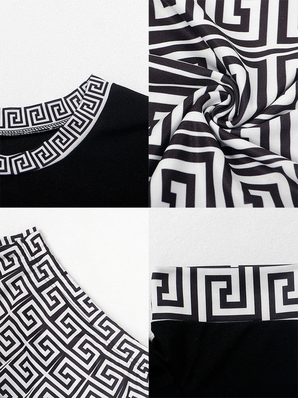 Two Piece Short Sleeve Printed Tops & Skirts Tiynon