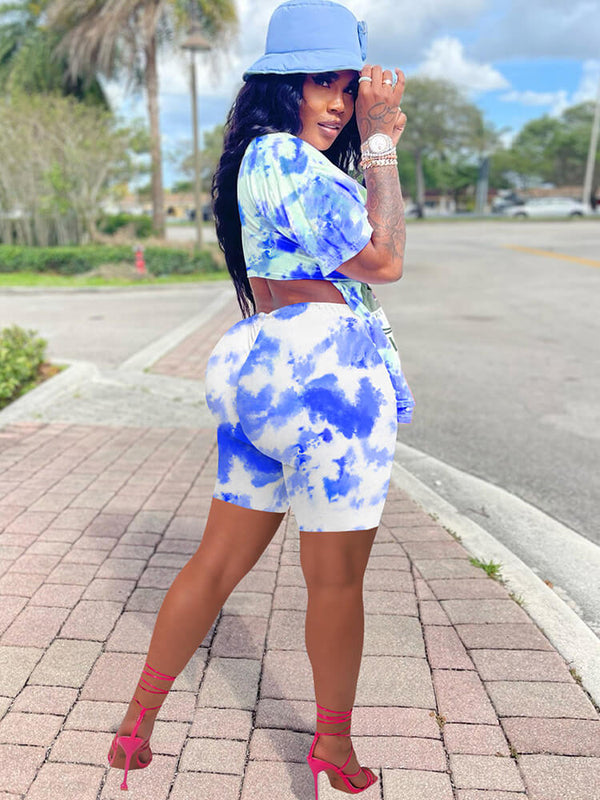Two Piece Short Sleeve Tie Dye Tops & Shorts Tiynon