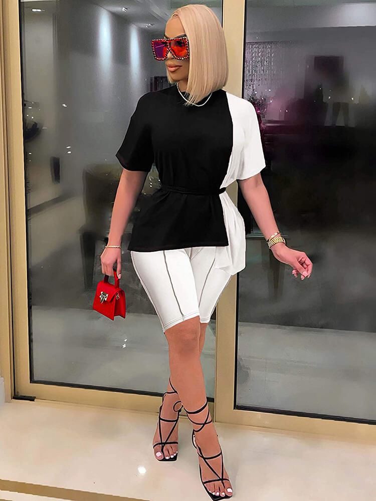 Two Piece Short Sleeve Tops & Skinny Shorts Tiynon