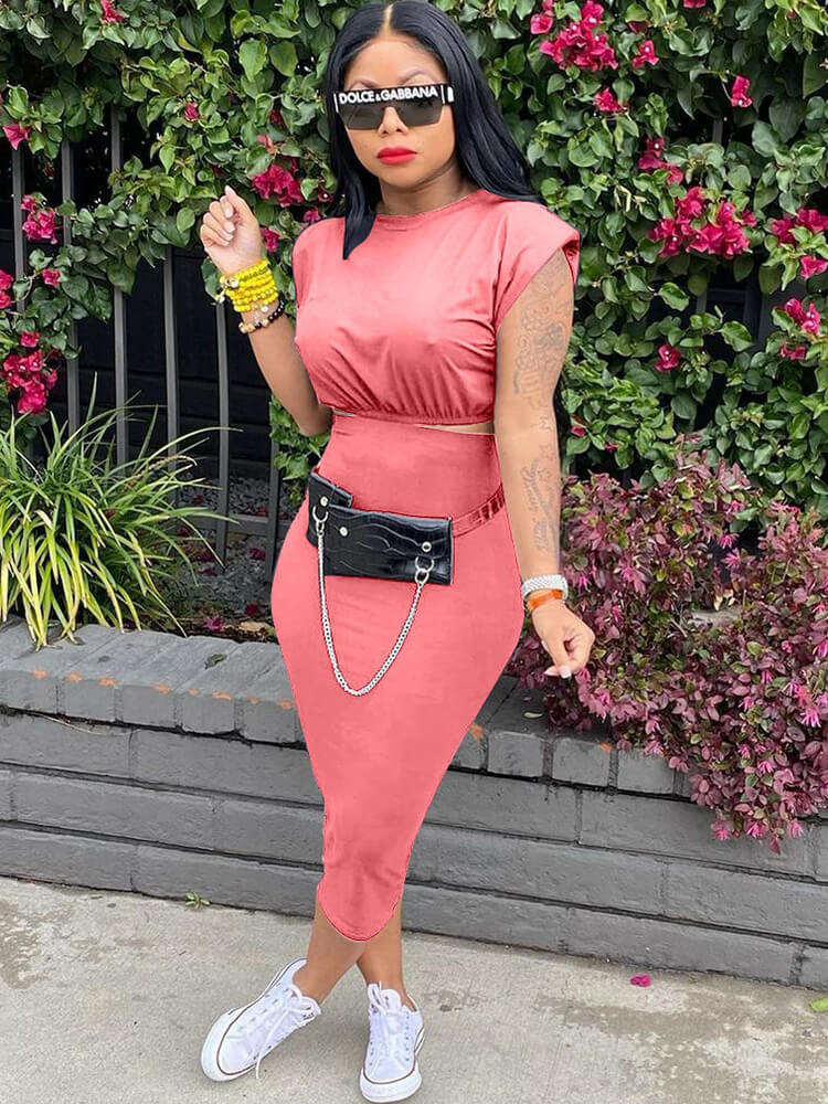 Two Piece Sleeveless Crop Top & Midi Skirt Tiynon