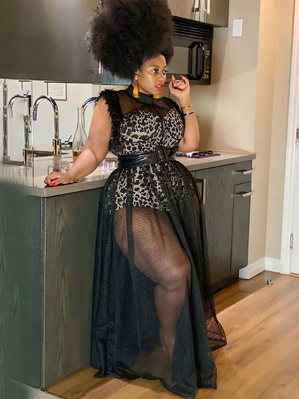 Two Piece Sleevelesss Mesh Dresses & Romper Tiynon