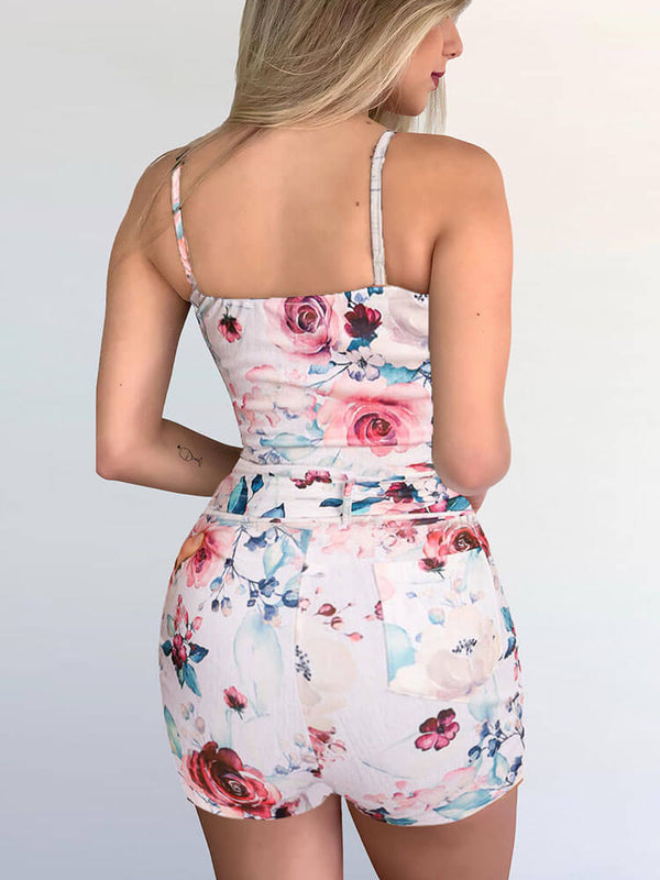 Two Piece Spaghetti Strap Crop Top & Shorts Tiynon