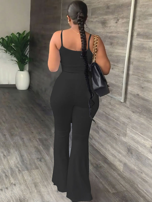 Two Piece Spaghetti Strap Tank Top & Flare Pants Tiynon