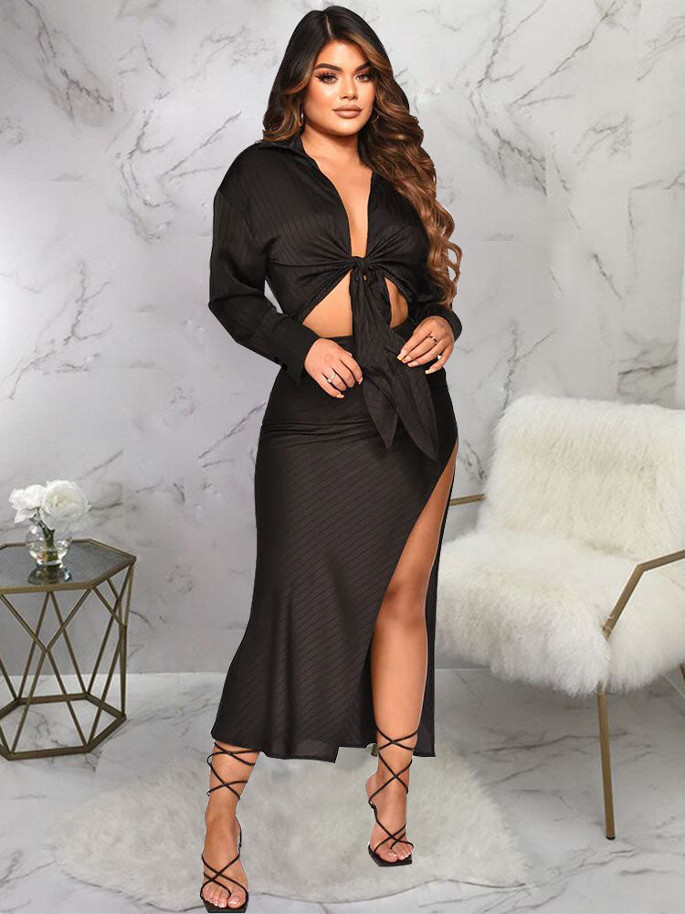 Two Piece Tie Knot Tops Maxi Skirts Outfits Tiynon