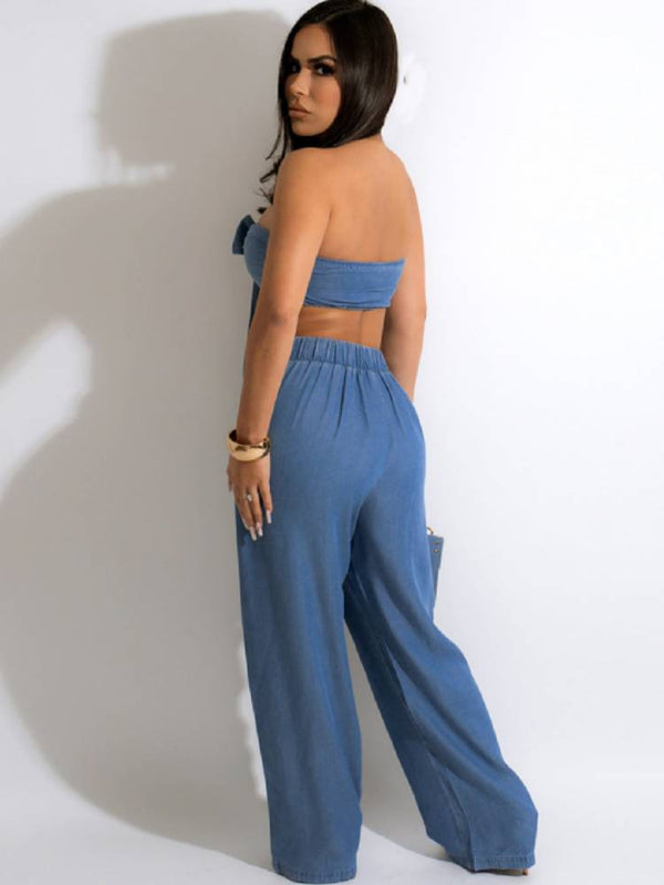 Two Piece Tube Top & Wide Leg Pants Tiynon