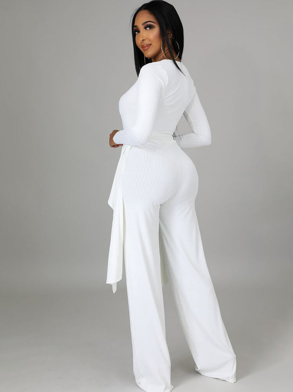 Two Pieces Irregular Lace Up V Neck Top & Long Pants Tiynon