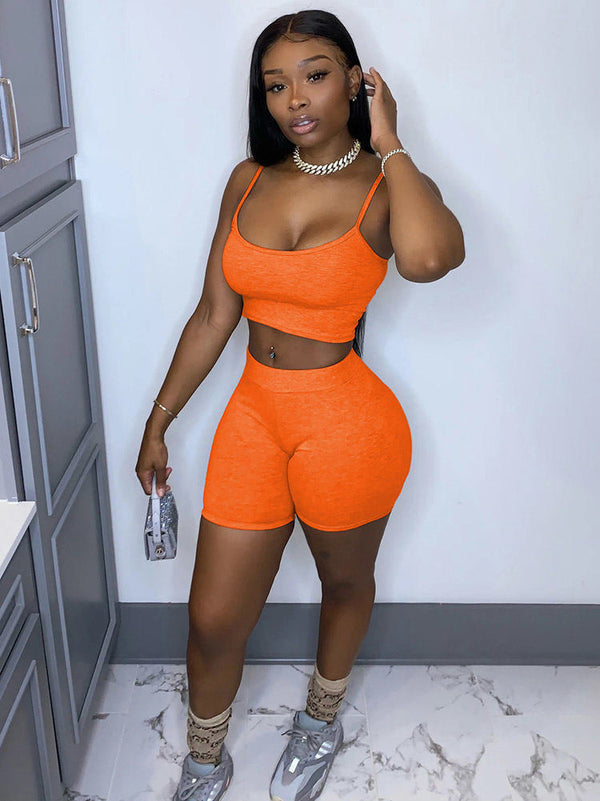 Two Pieces Solid Color Tank Top + Shorts Sets Tiynon