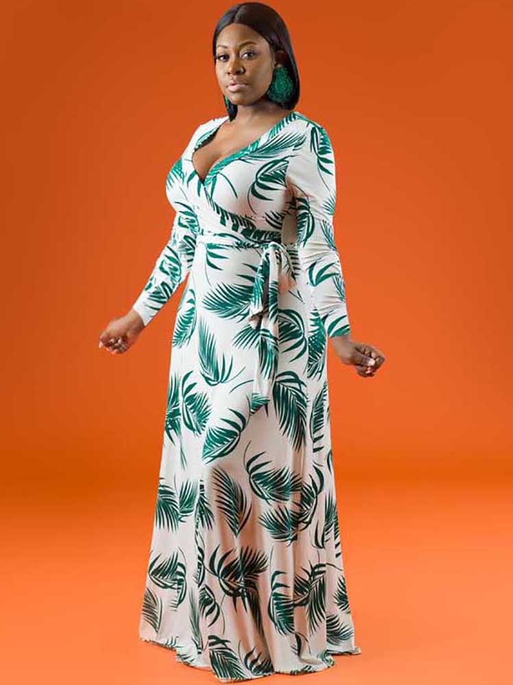 V Neck Floral Print Boho Maxi Dress Tiynon