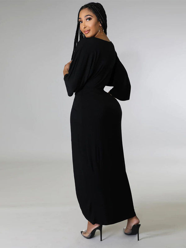 V Neck Ruched Bandage Maxi Dresses Tiynon