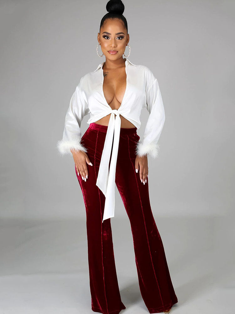 Velvet High Waist Flare Long Pants Tiynon