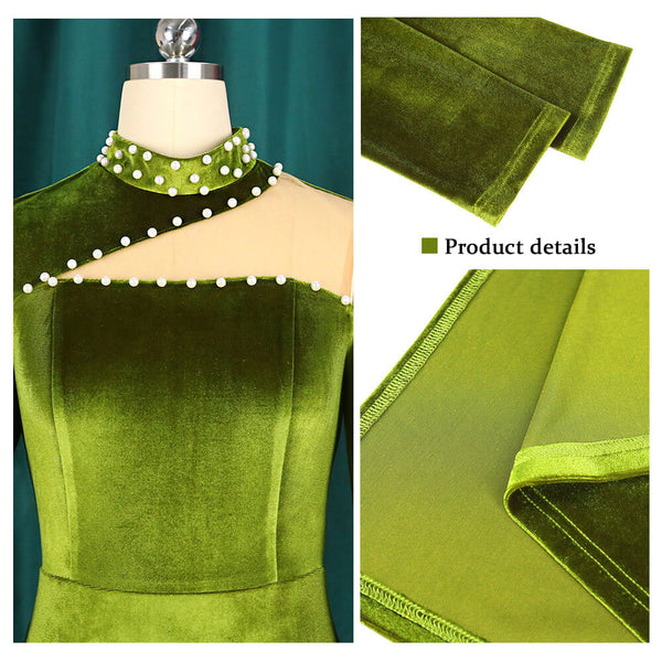 Velvet Pearl Design Cut Out Split Maxi Dress Tiynon