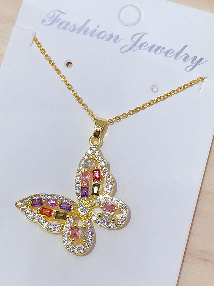 Zircon Butterfly Pendant Necklaces Tiynon