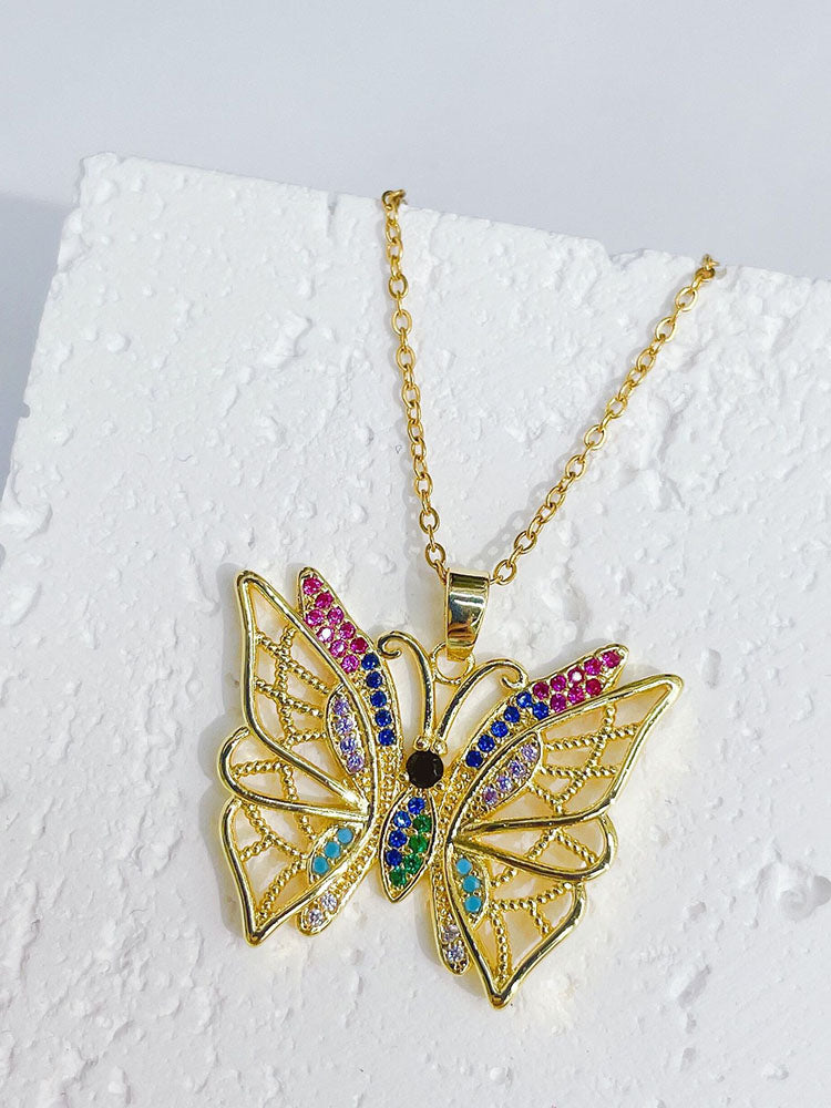 Zircon Butterfly Pendant Necklaces Tiynon