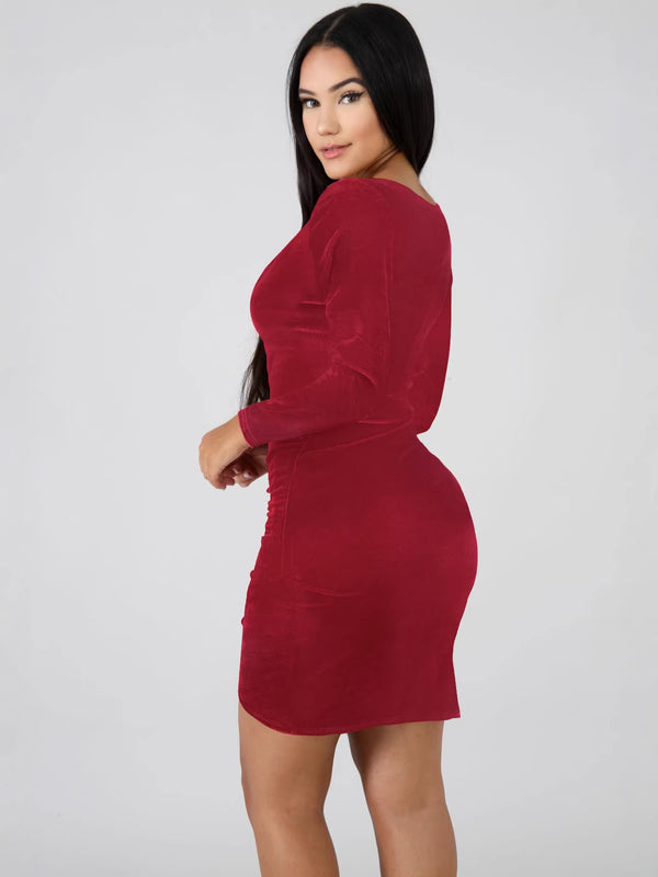 White Collar V-Neck Gold Velvet Bodycon Dress