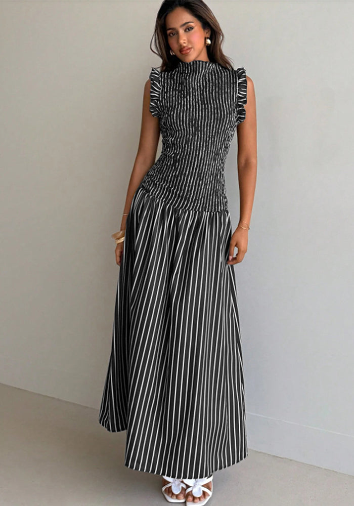 Striped Sleeveless Maxi Dress for Beach Holidays